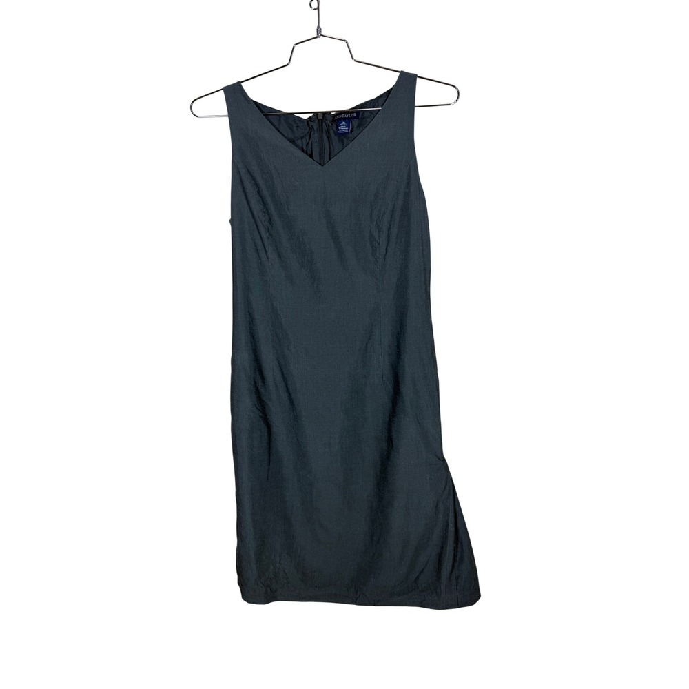 Ann Taylor 100% Silk Sleeveless V-Neck Sheath Dress Slate Gray Size 10